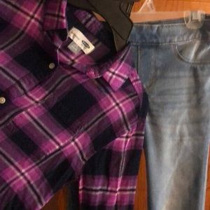 Girls Old Navy Flannel and Jeggings 10/12
